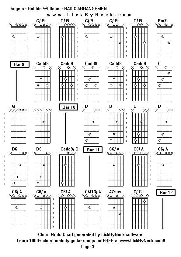 Chord Grids Chart of chord melody fingerstyle guitar song-Angels - Robbie Williams - BASIC ARRANGEMENT,generated by LickByNeck software.